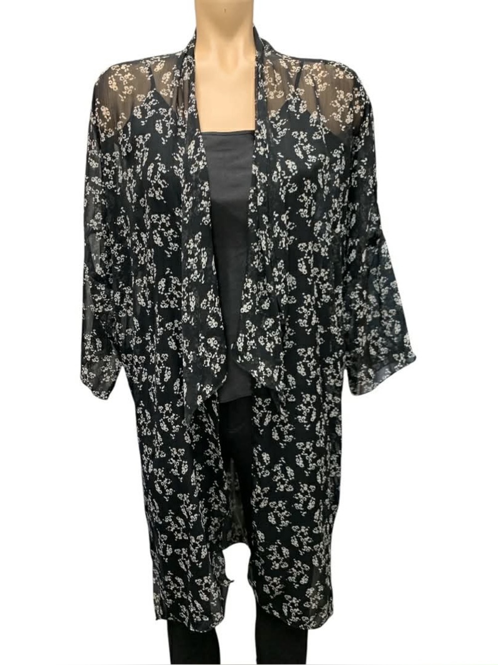Vince Camuto Black Sheer Floral Kimono Size O/S